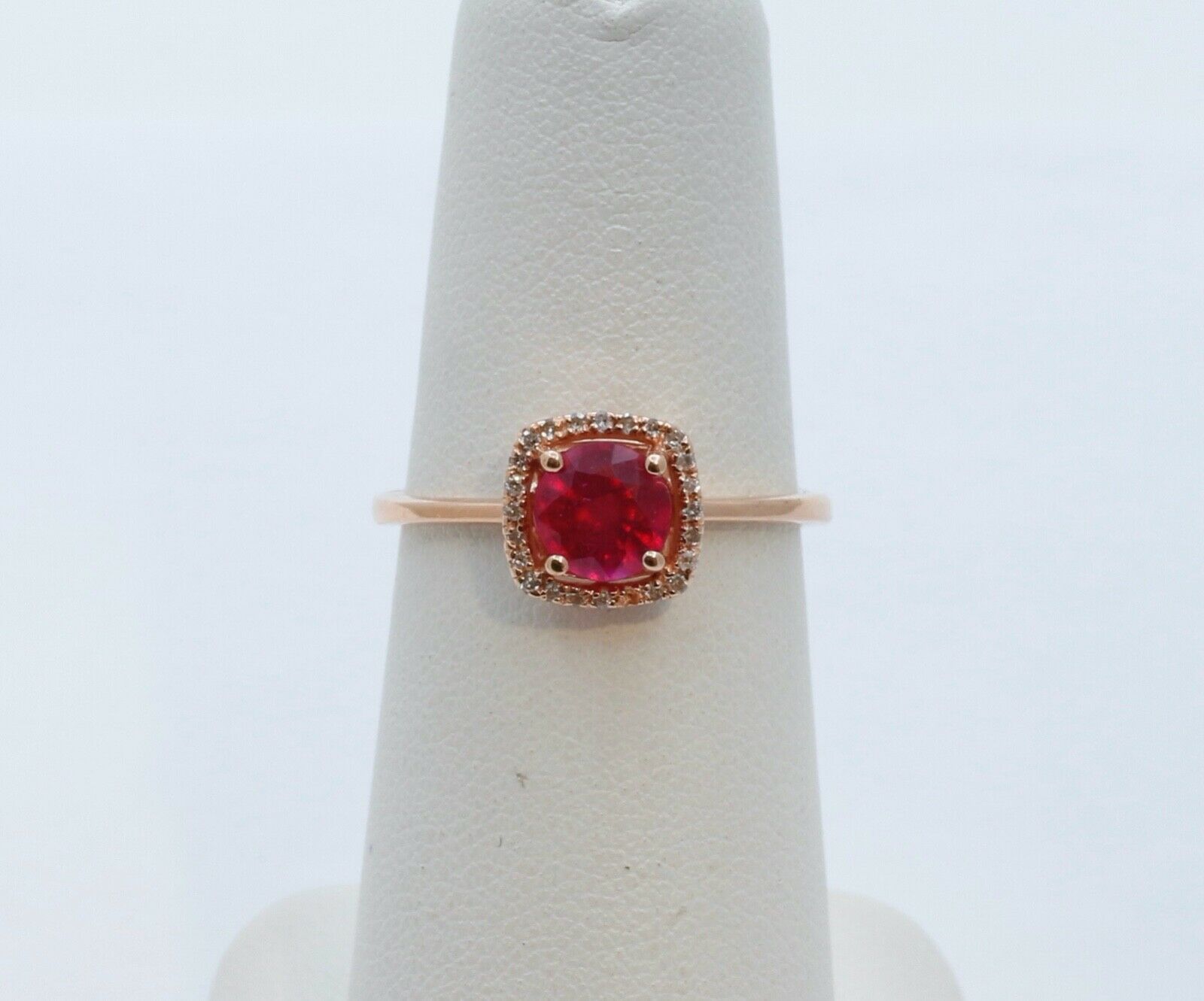 Lovely Ruby Diamonds 14K Rose Gold Halo Cocktail Ring