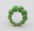 Vintage Ladies 18K Yellow White Gold Green Enamel Brooch Pin
