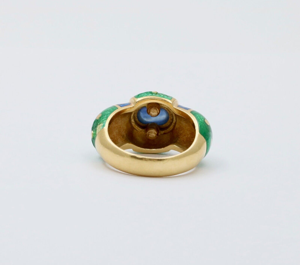 Vintage 18K Yellow Gold Sapphire Enamel Dome Ring , Ring Band