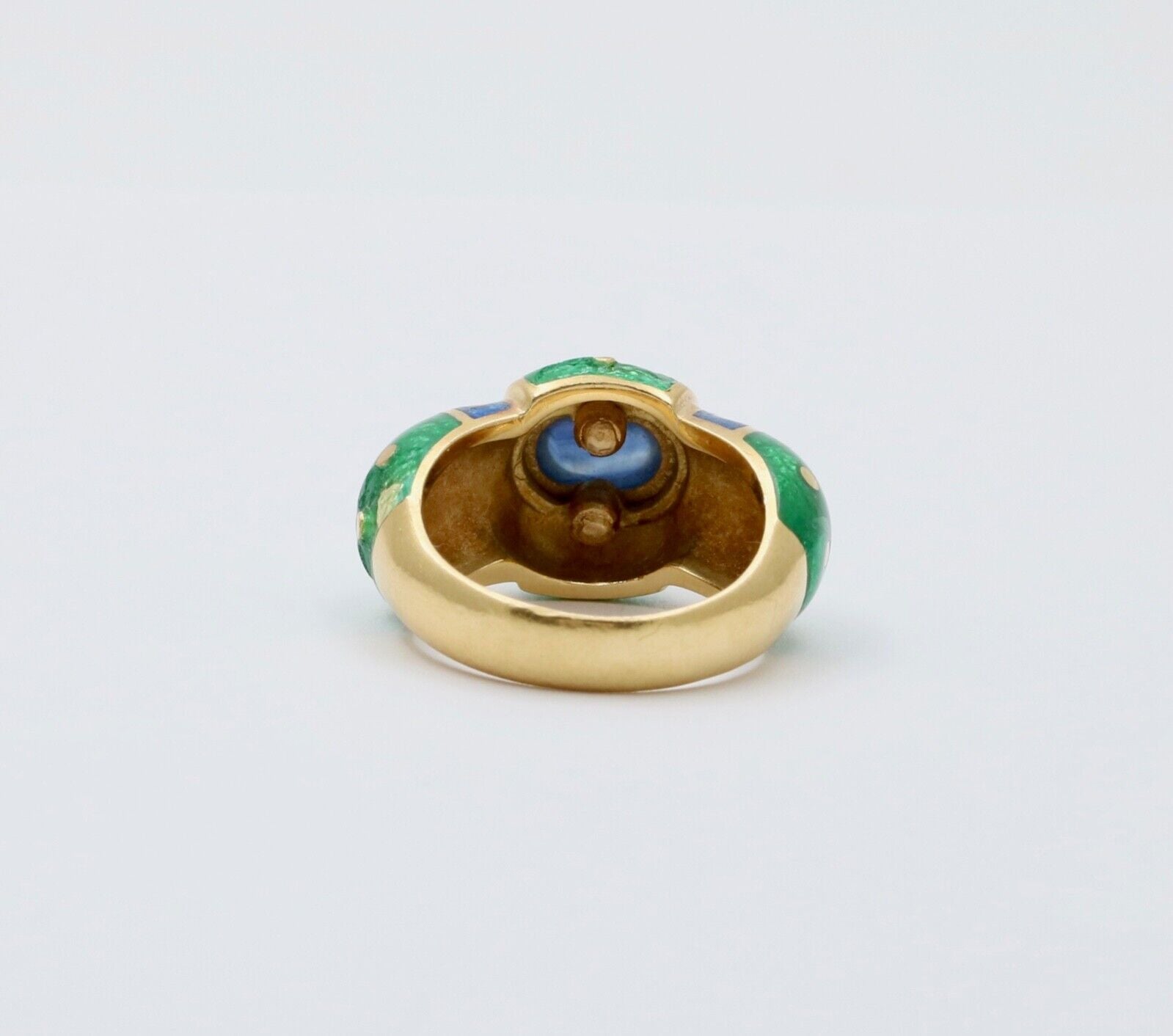 Vintage 18K Yellow Gold Sapphire Enamel Dome Ring , Ring Band