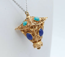 Load image into Gallery viewer, Victorian Street Lantern 18K Yellow Gold Chalcedony Turquoise Pendant
