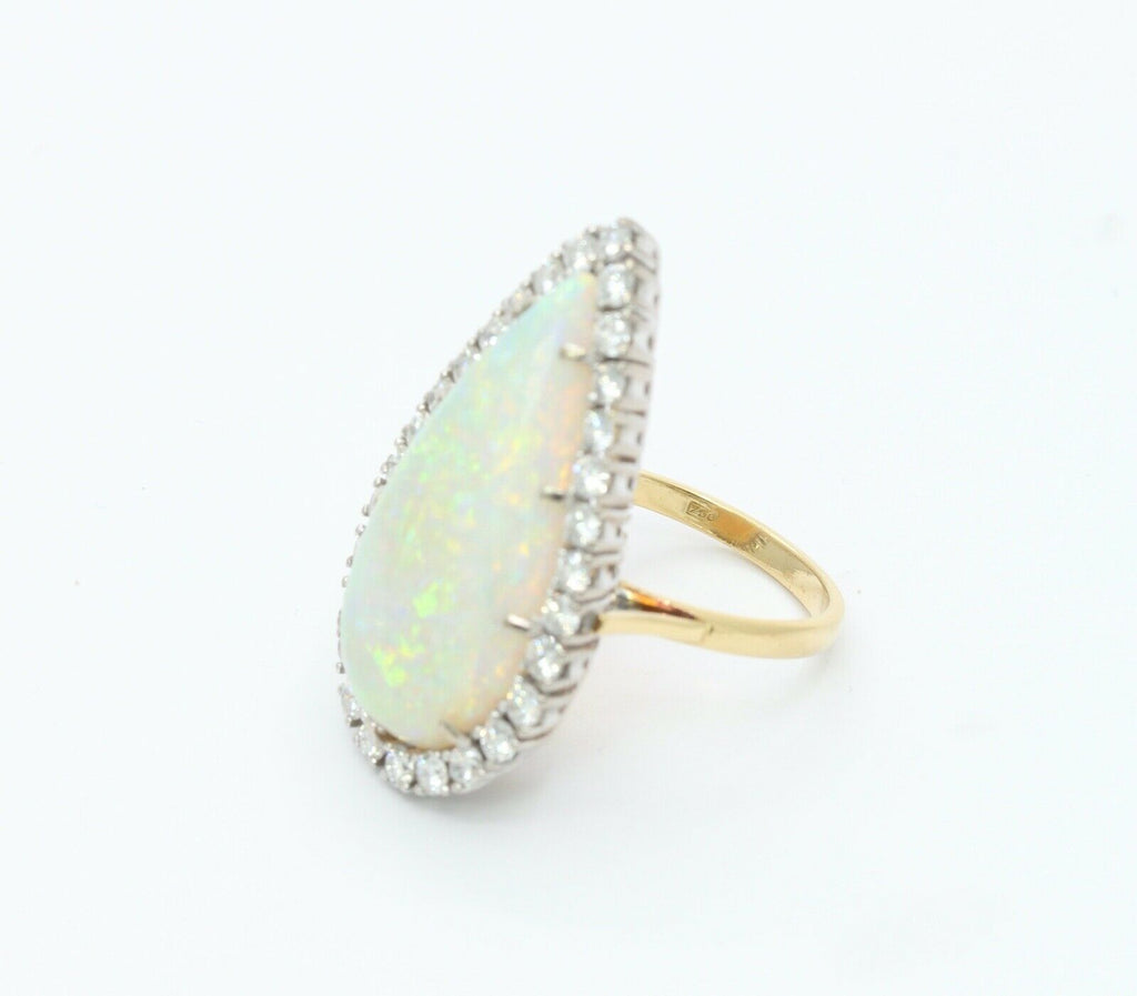 Vintage 18K Yellow White Gold Giant Opal Diamond Statement Ring