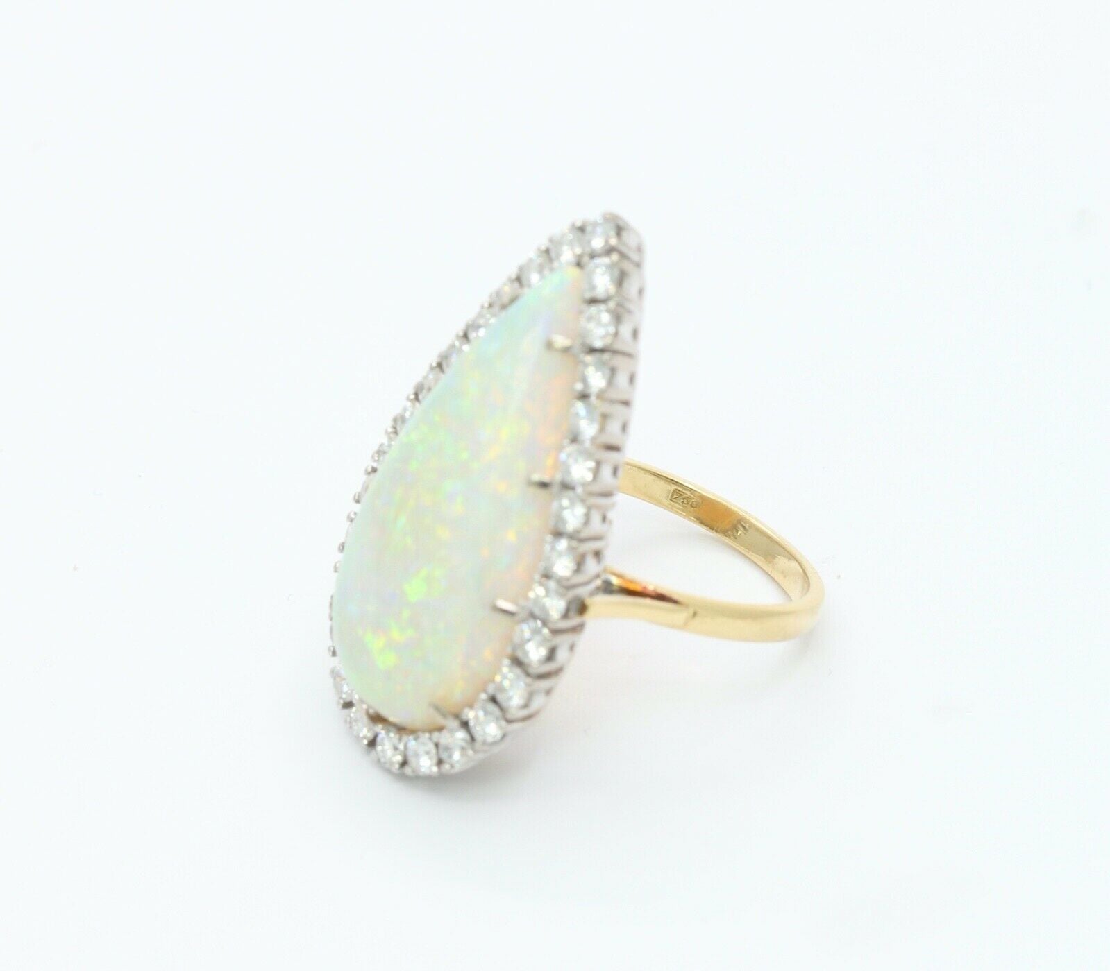 Vintage 18K Yellow White Gold Giant Opal Diamond Statement Ring