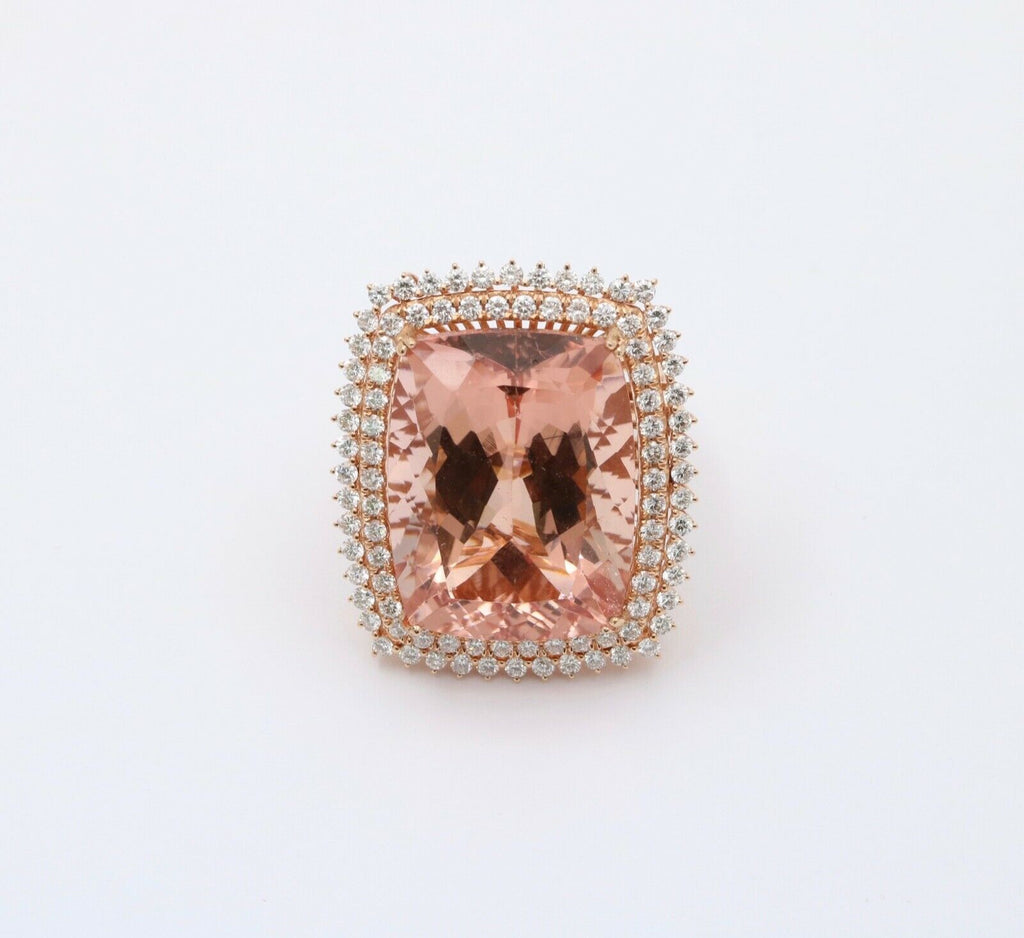Huge Cocktail Morganite Diamonds 18K Rose Gold Ring