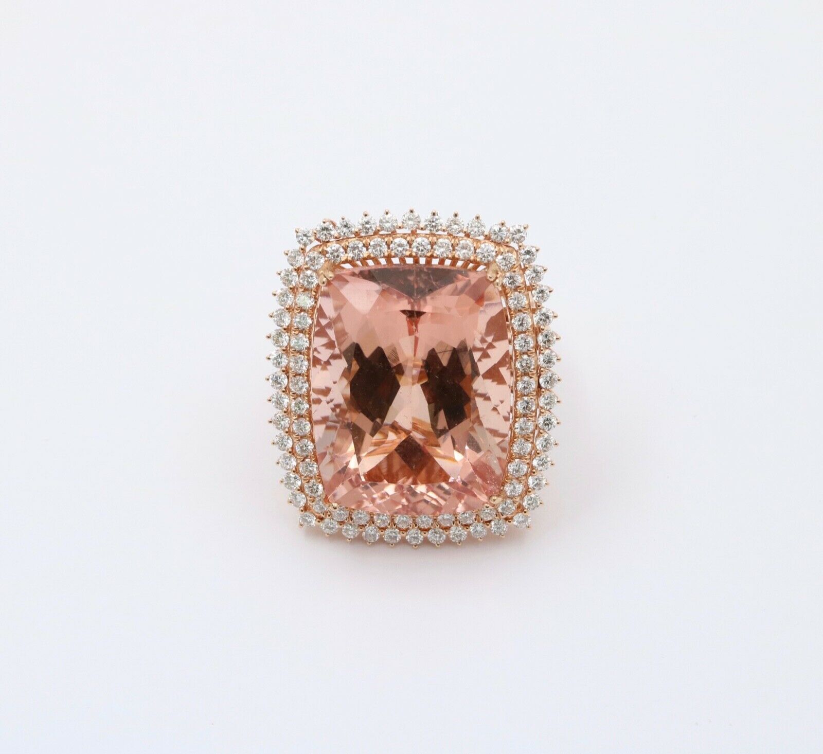 Huge Cocktail Morganite Diamonds 18K Rose Gold Ring