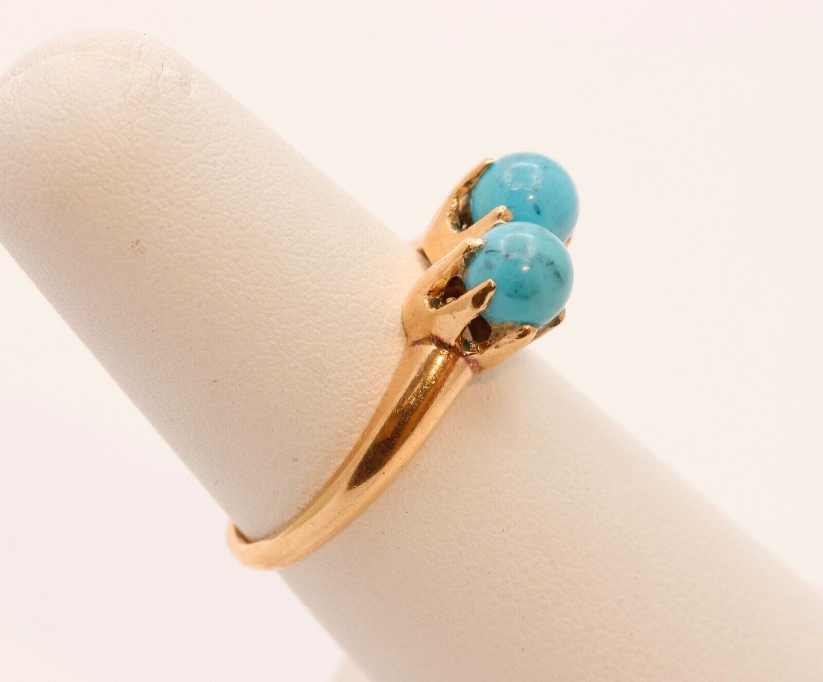 Victorian Ladies Twin Turquoise 14K Yellow Gold Ring