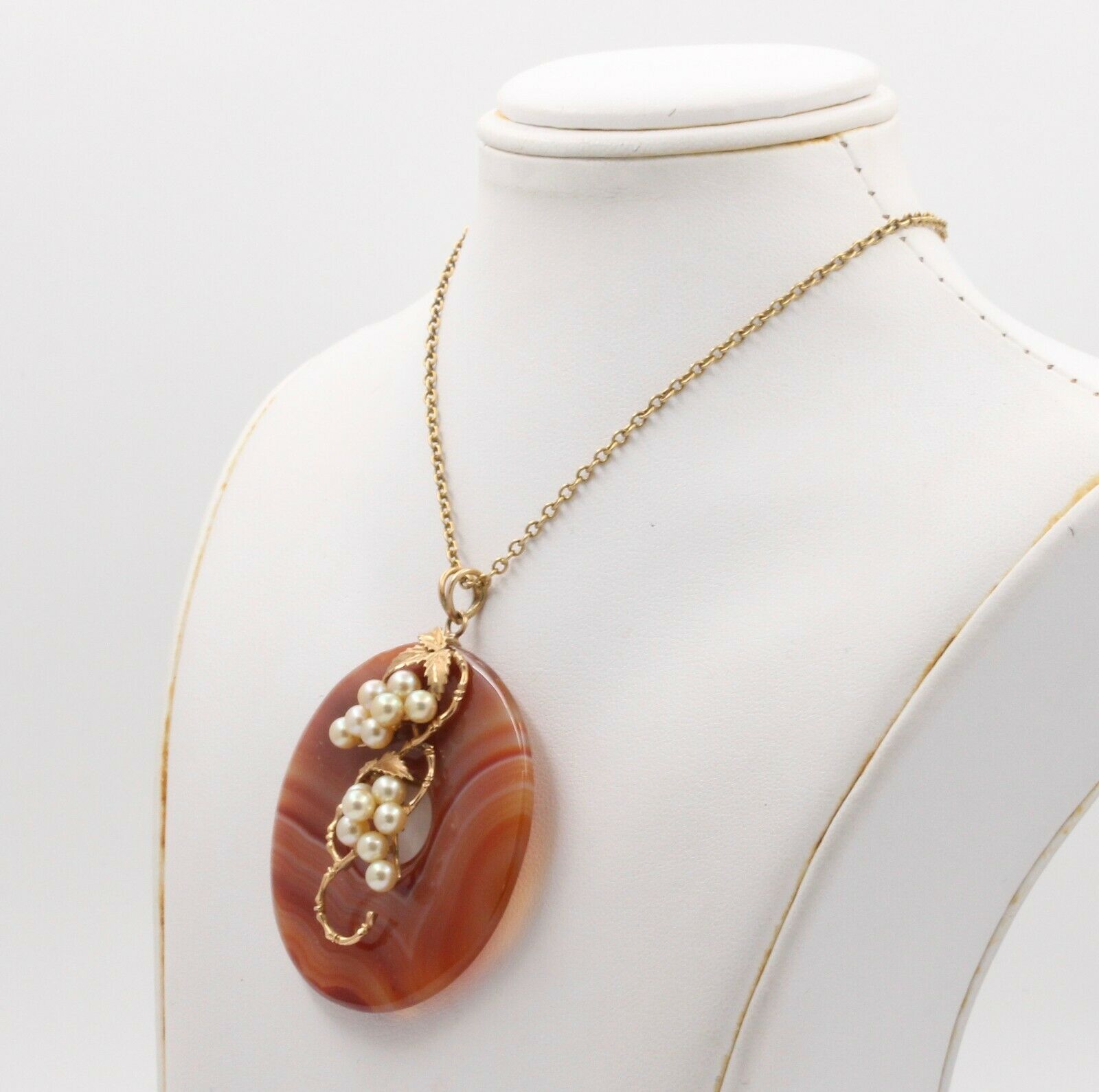 Vintage 14K Yellow Gold Large Sardonyx Pearl Pendant