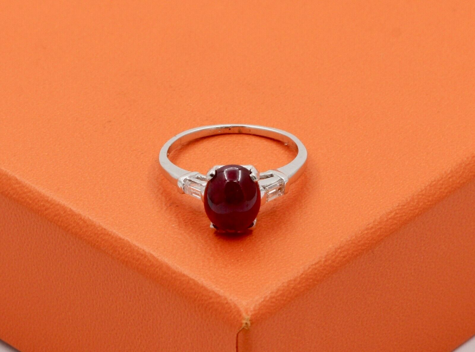 Vintage Platinum Cabochon Ruby Alternative Engagement Ring