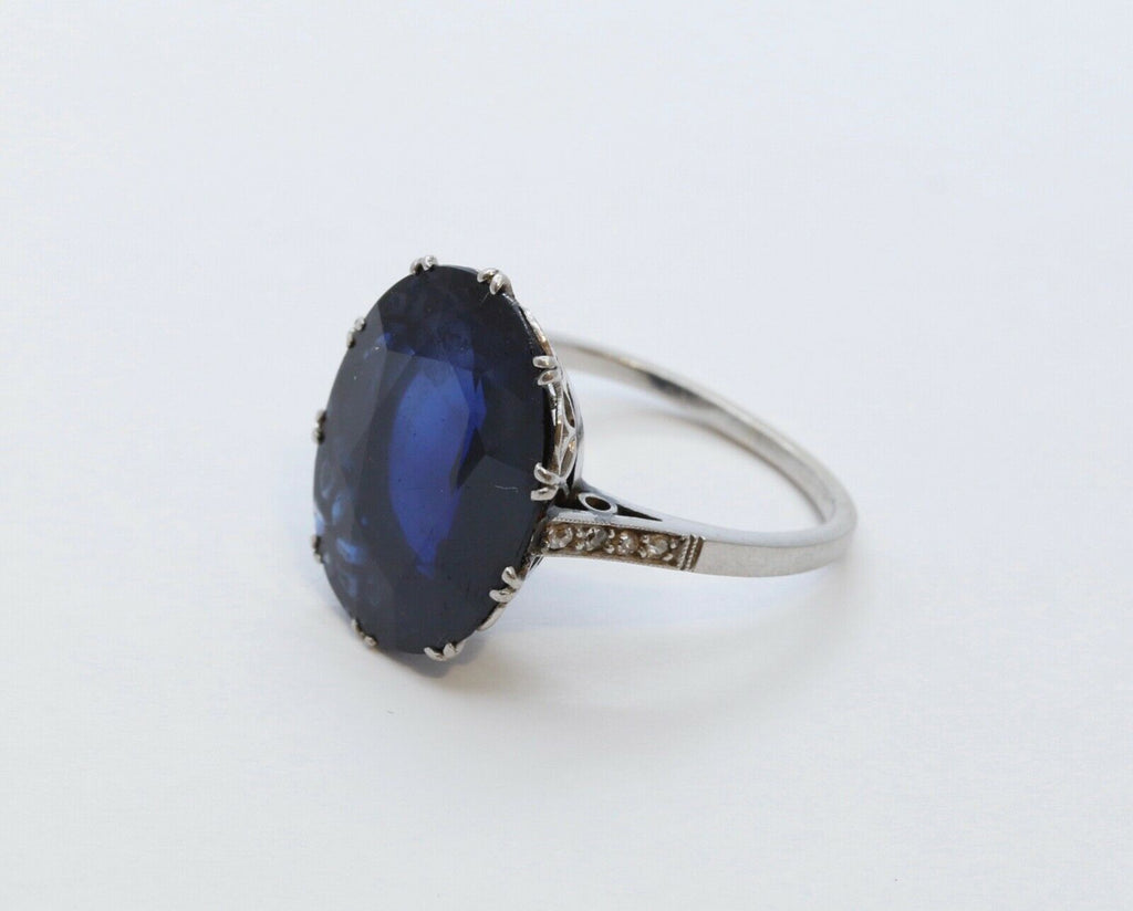 Art Deco Large Synthetic Sapphire Diamonds Platinum Cocktail Ring