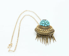 Load image into Gallery viewer, Victorian 14K 10K Yellow Gold Turquoise Diamond Chain Pendant
