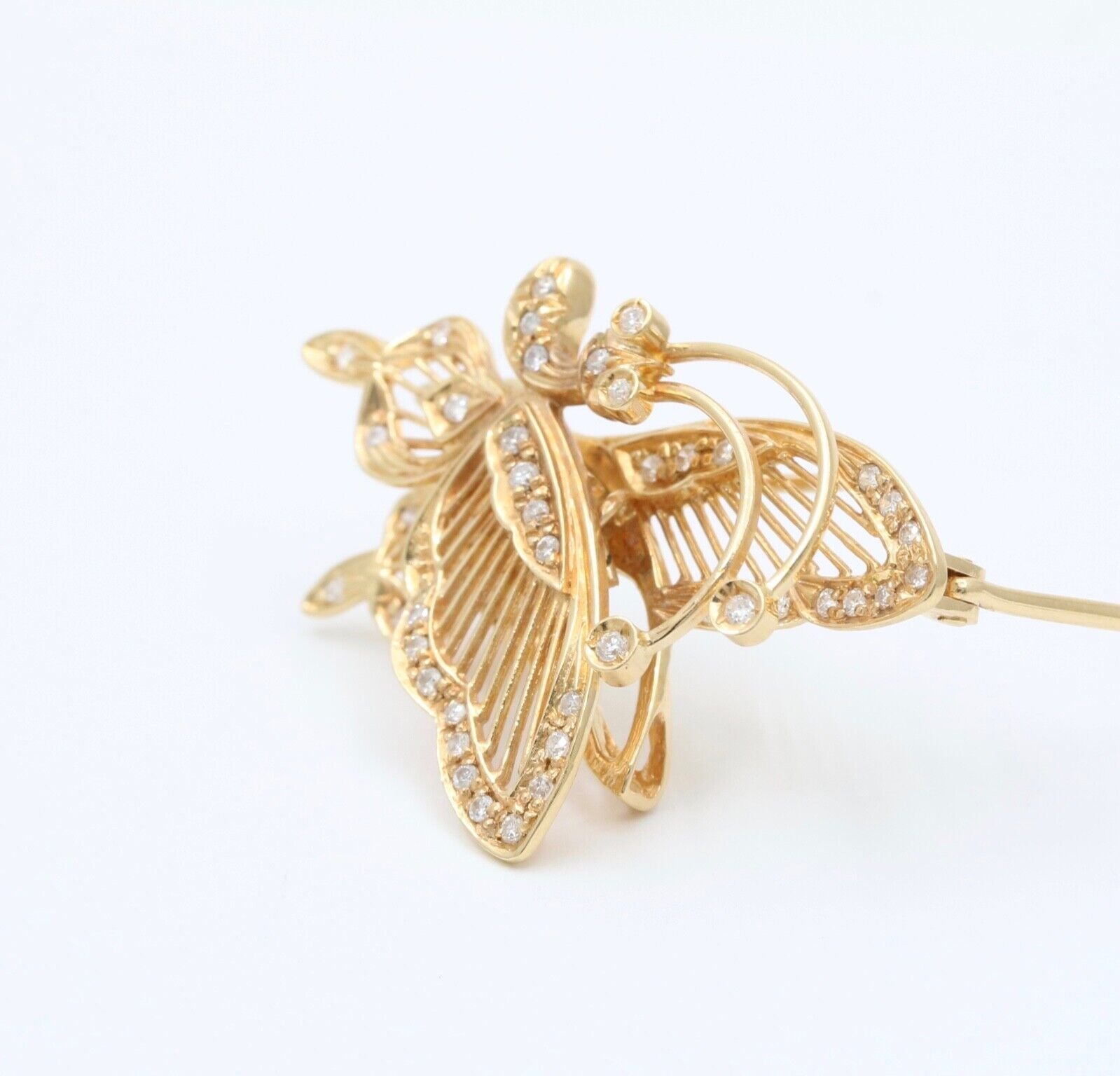 Vintage 14K Yellow Gold Diamonds Articulating Butterfly Brooch Pin