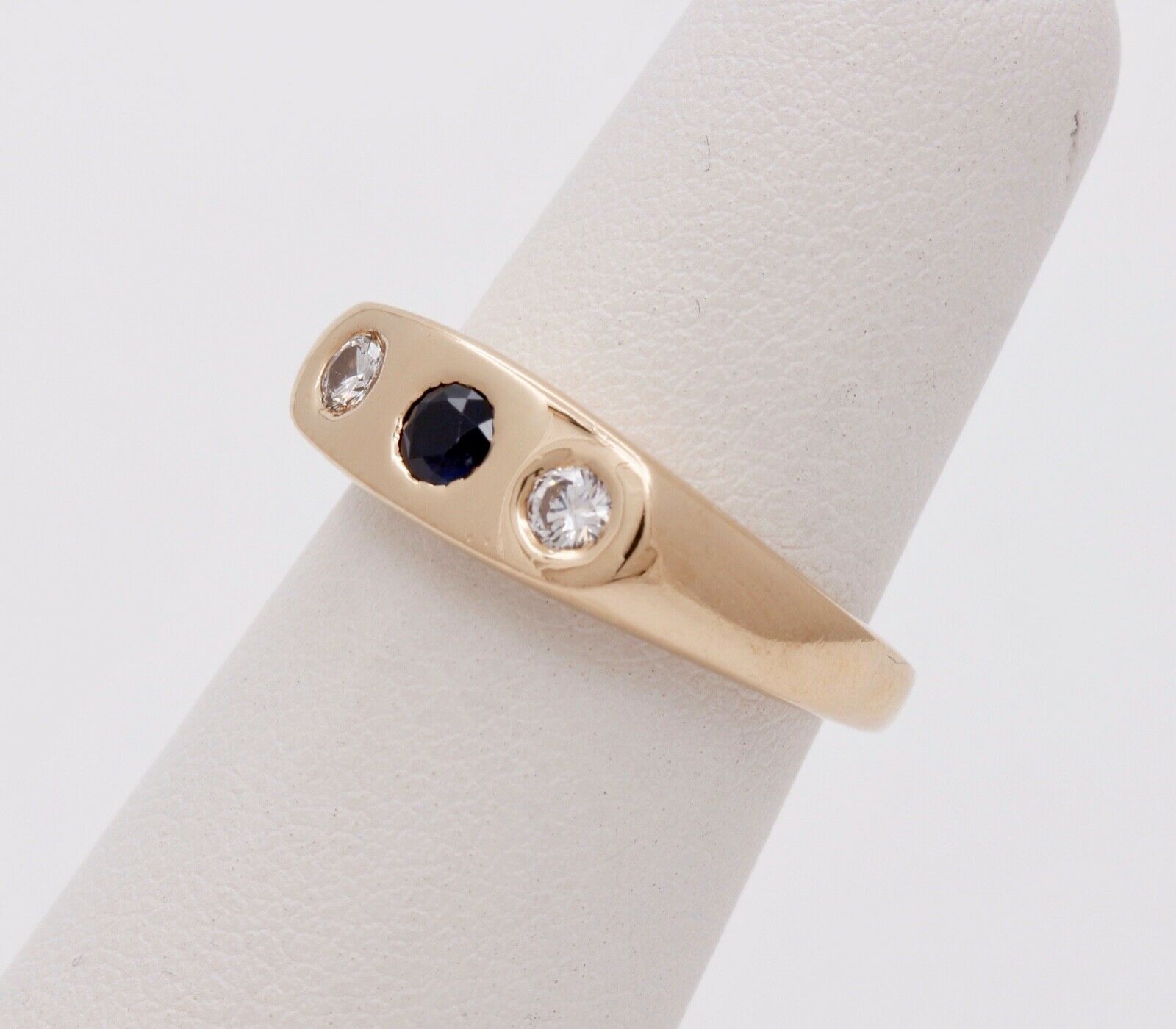 Unisex Vintage Mens Ladies Blue Sapphire Diamonds 14K Yellow Gold Ring