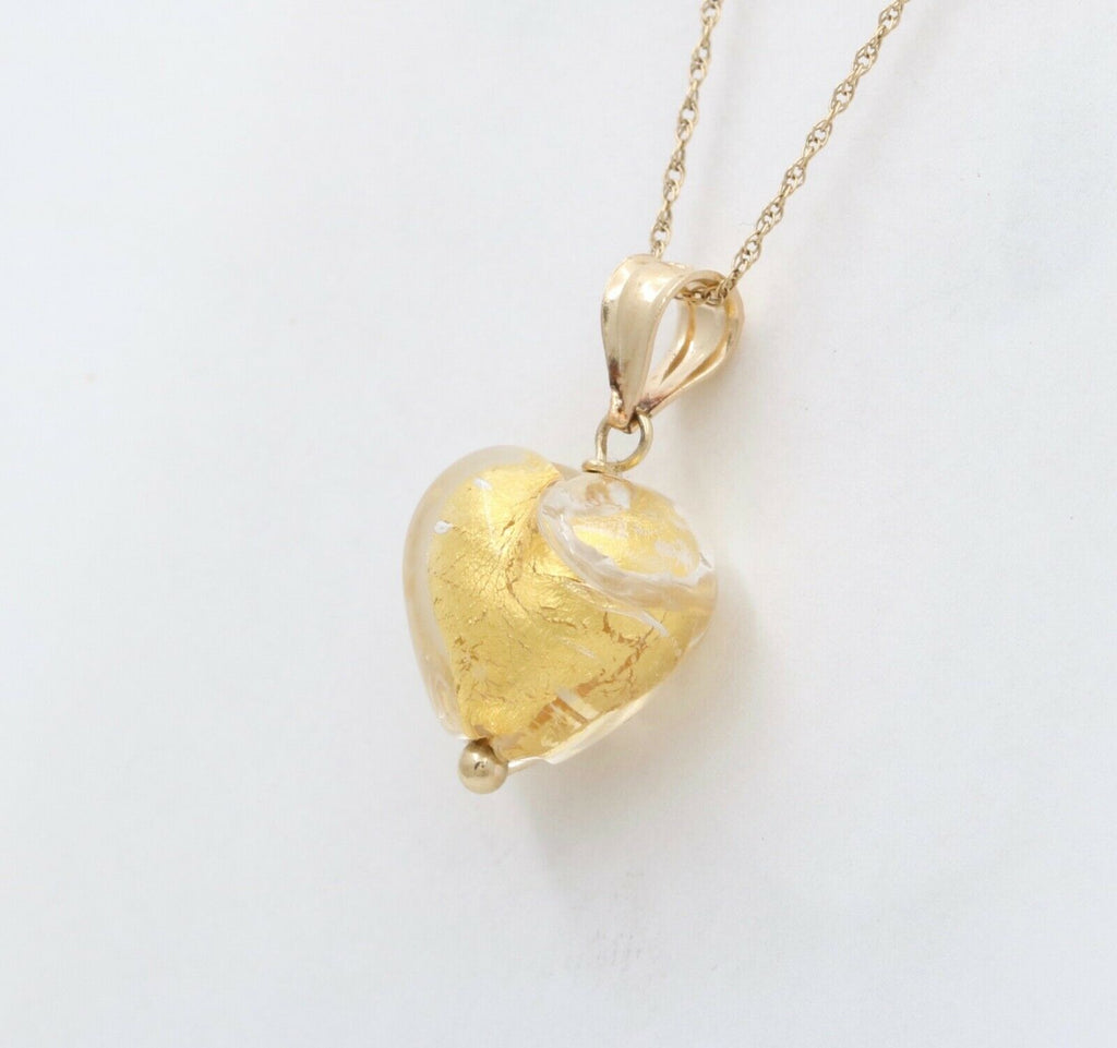 Vintage 14K Yellow Gold Murano Venetian Glass Heart Charm Pendant.