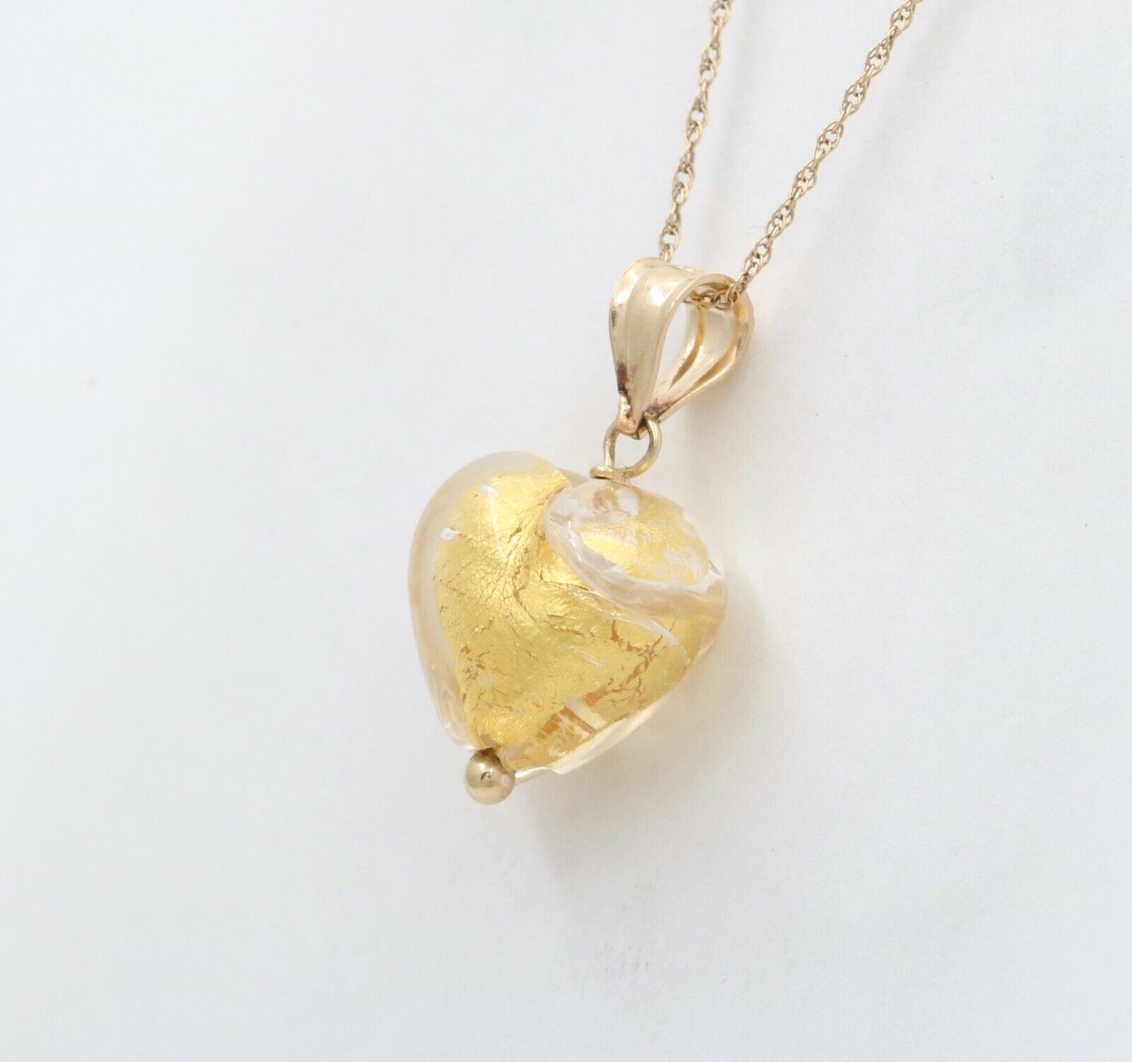 Vintage 14K Yellow Gold Murano Venetian Glass Heart Charm Pendant.