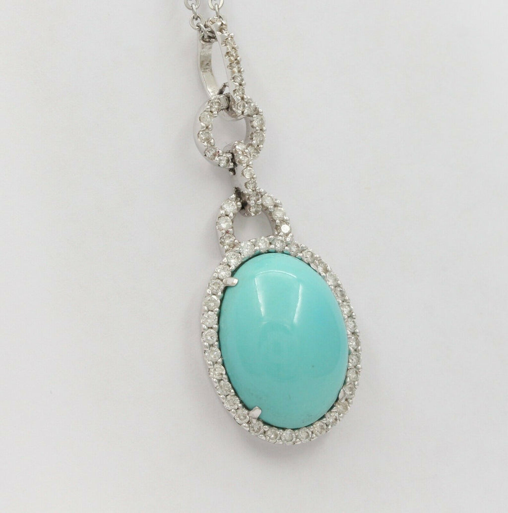 Vintage 18K White Gold Turquoise Diamond Halo Style Pendent
