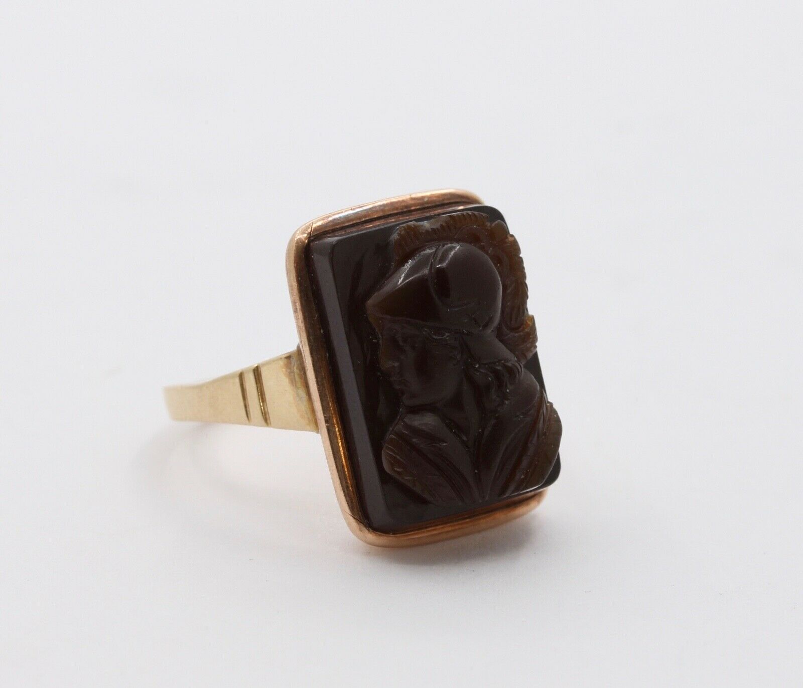 Vintage 14K Yellow Gold Mens Ladies Unisex Carved Roman Portrait Ring