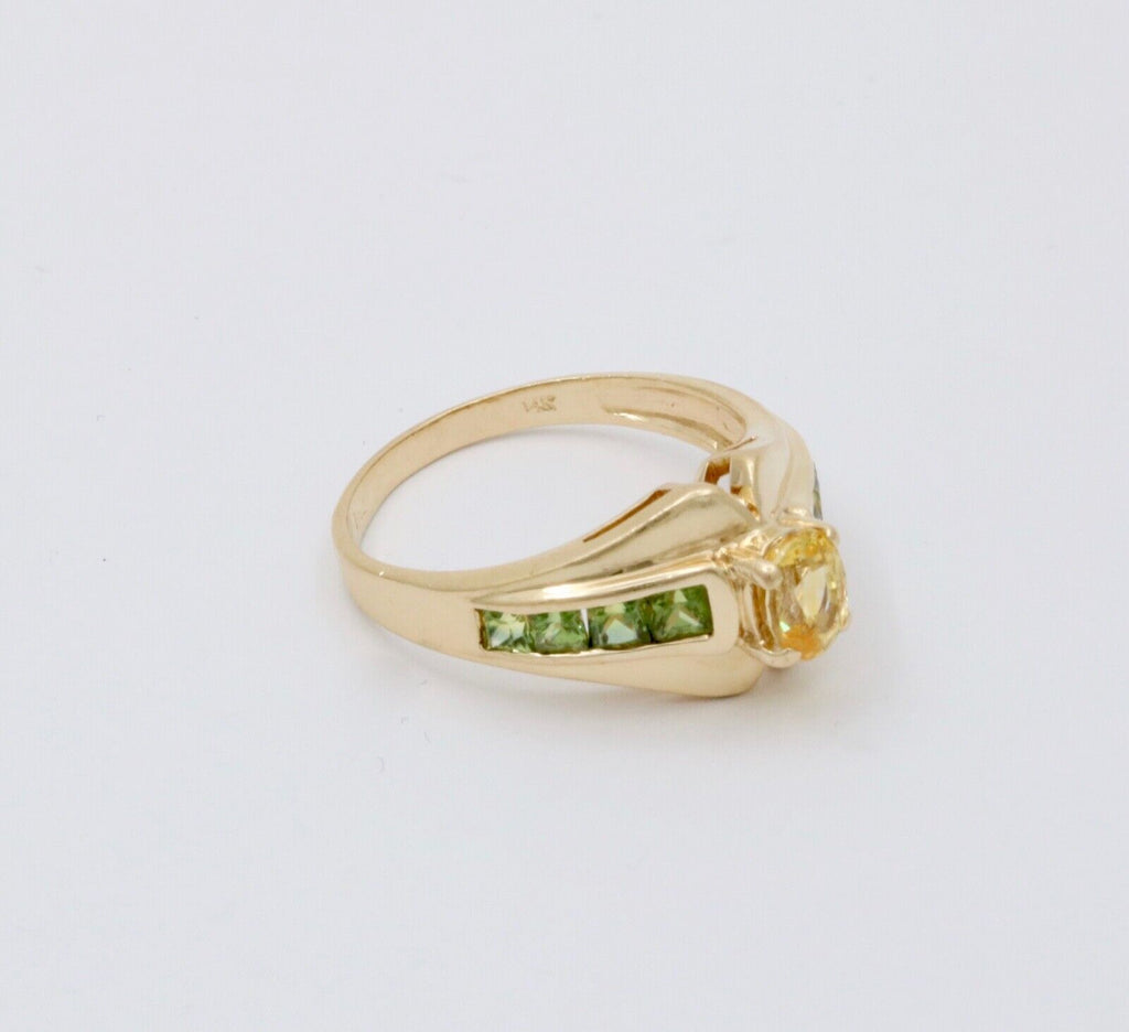Vintage Citrine & Peridot 14K Yellow Gold Ring Band.