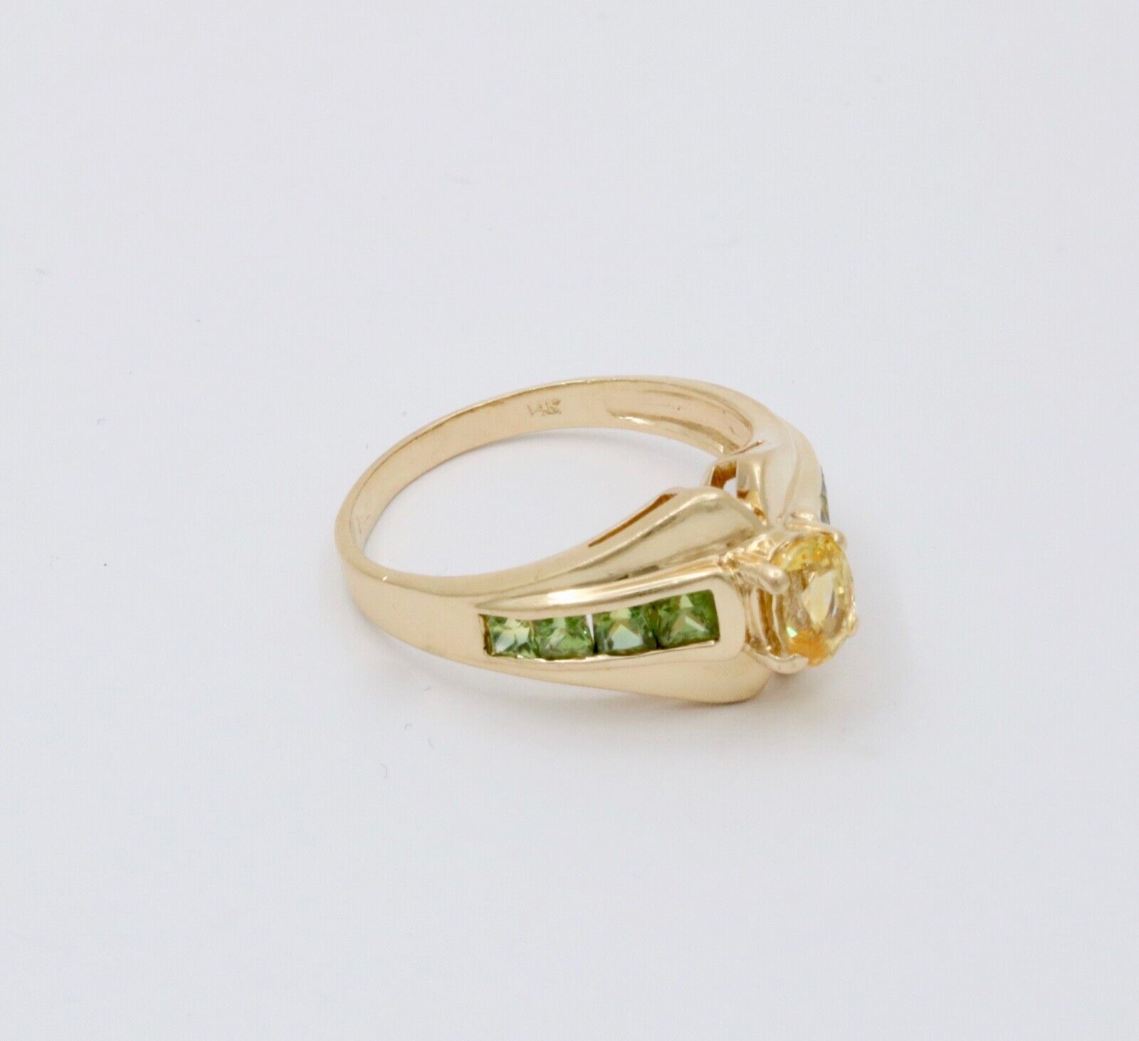 Vintage Citrine & Peridot 14K Yellow Gold Ring Band.