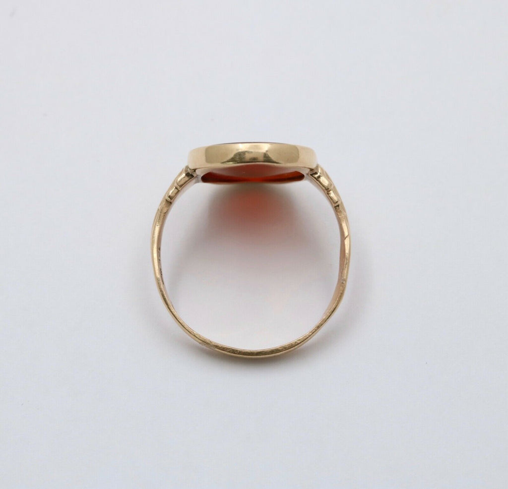 Art Deco Intaglio Carved Carnelian 14K Yellow Gold Signet Ring