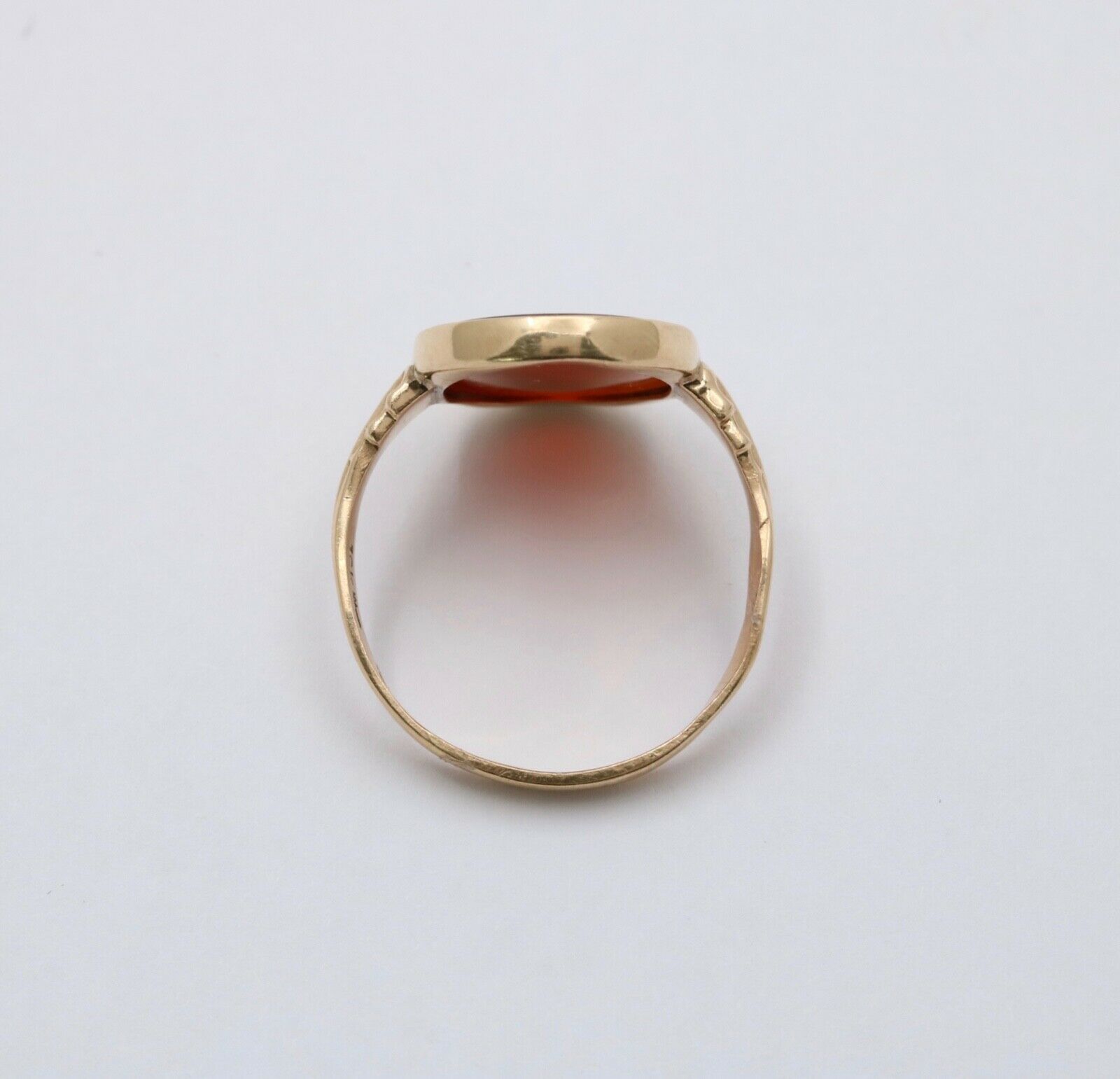 Art Deco Intaglio Carved Carnelian 14K Yellow Gold Signet Ring
