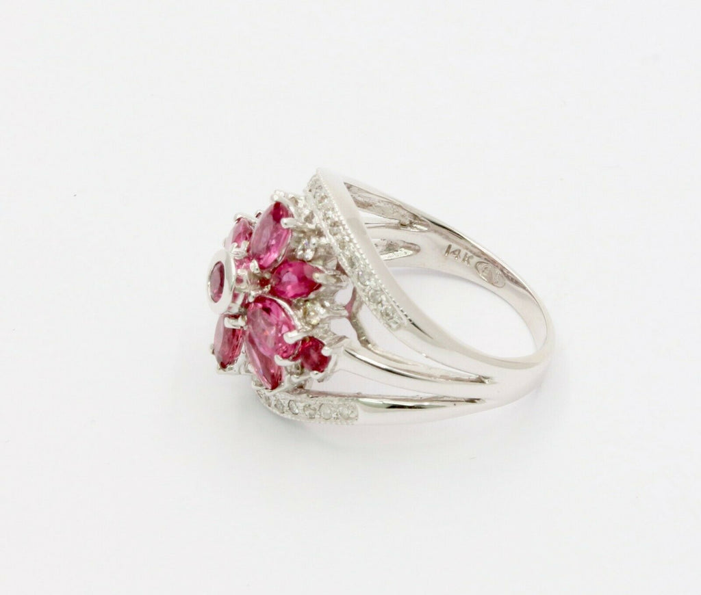 Vintage 14K White Gold Diamond Tourmaline Ring