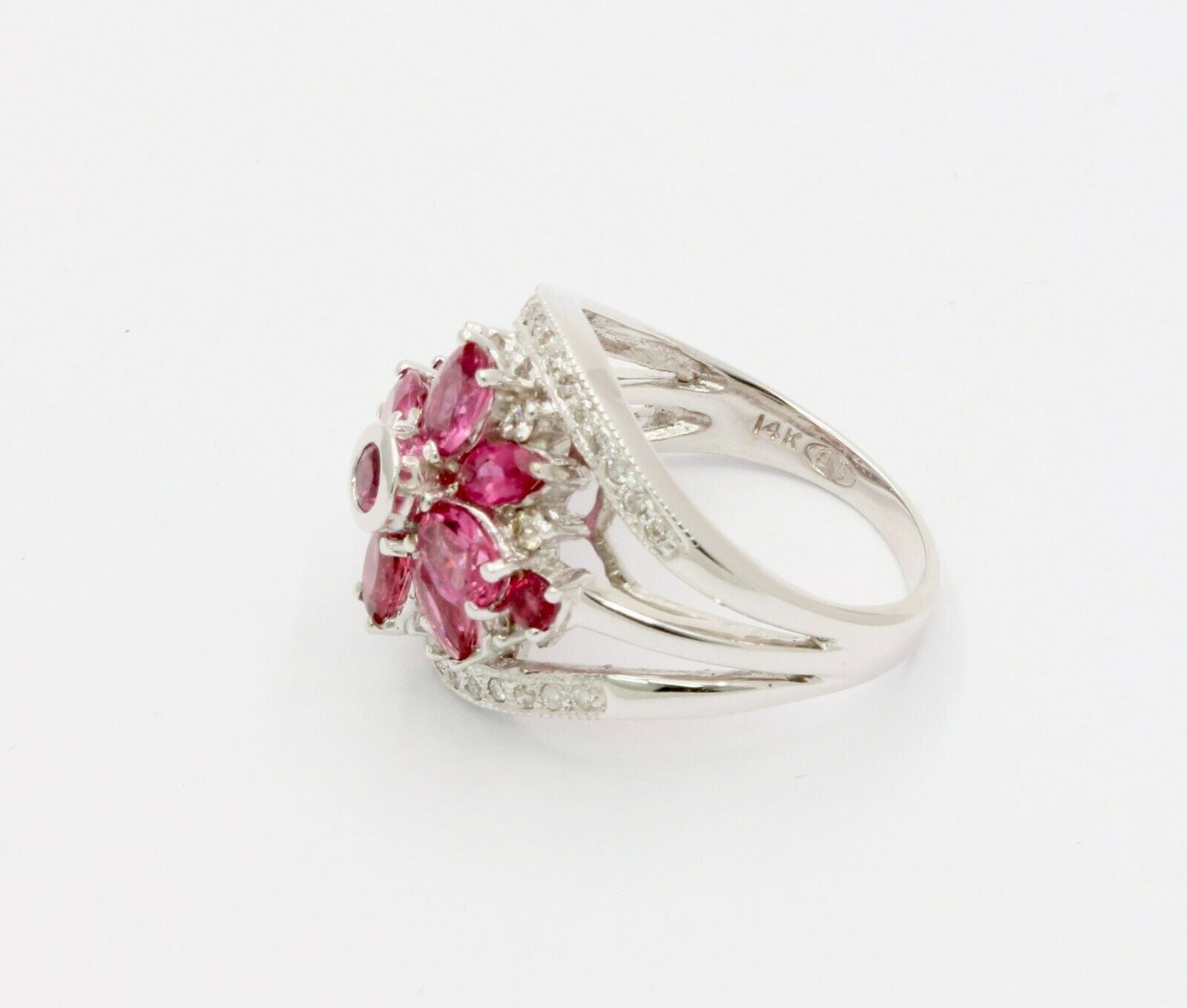 Vintage 14K White Gold Diamond Tourmaline Ring