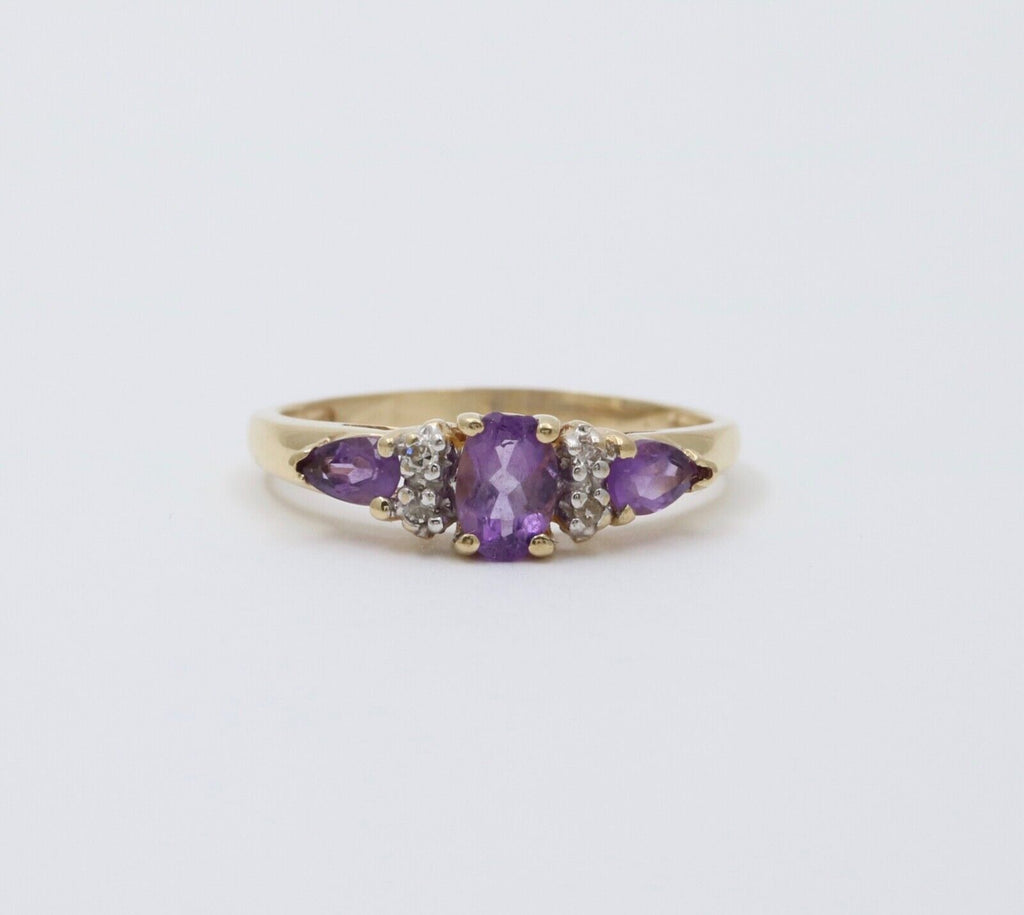 Vintage Amethyst Diamonds 10K Yellow White Gold Ring