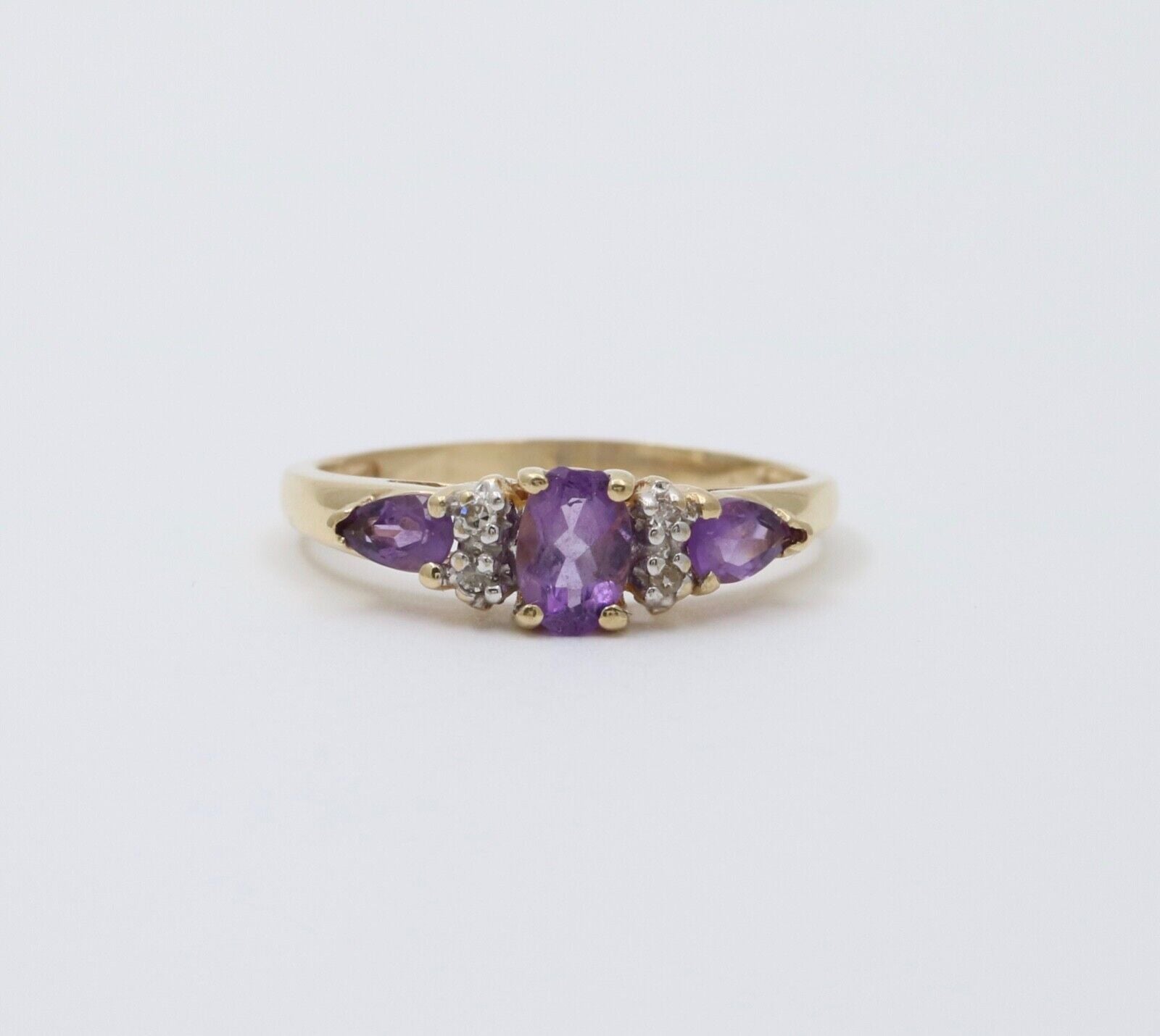 Vintage Amethyst Diamonds 10K Yellow White Gold Ring