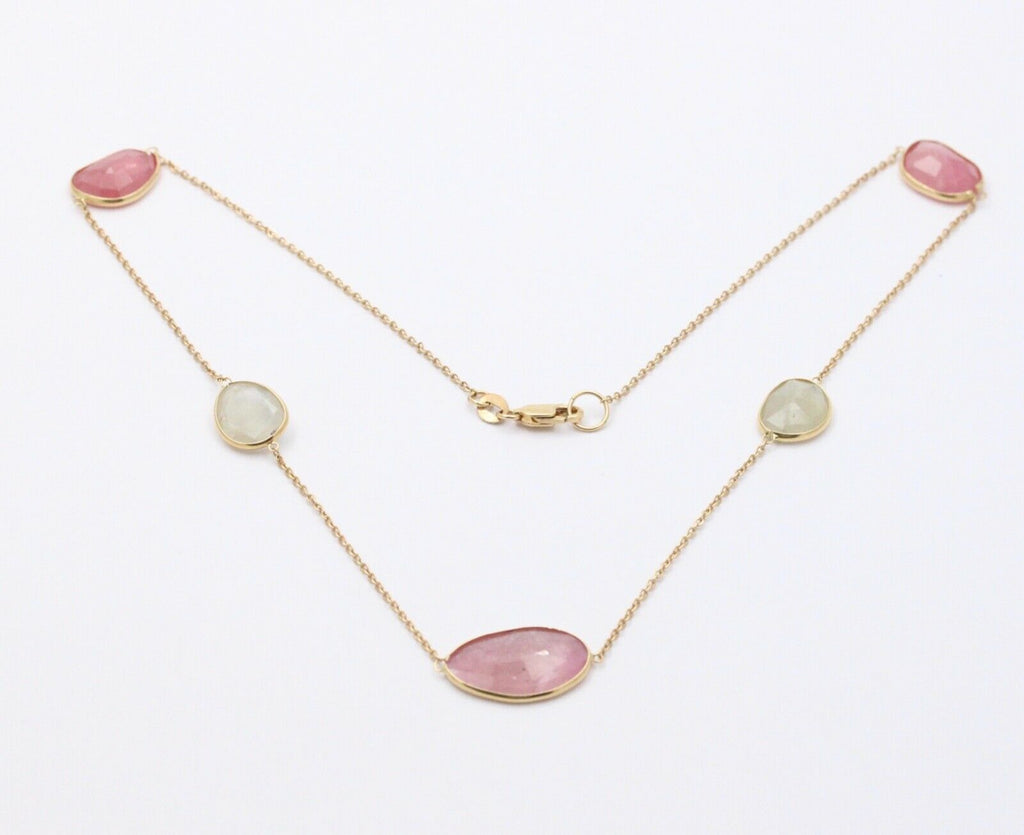 Vintage Red and White Rutelated Quartz 14K Yellow Gold Necklace