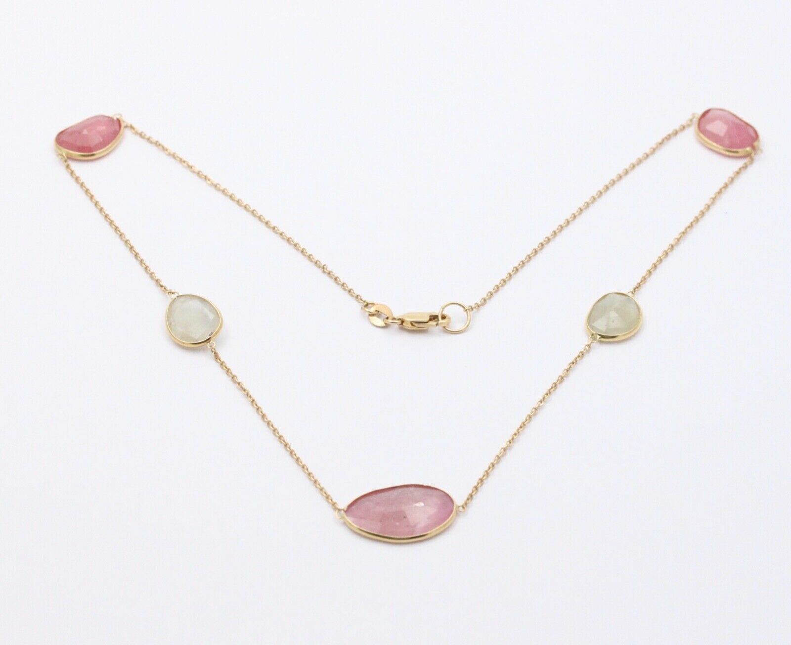 Vintage Red and White Rutelated Quartz 14K Yellow Gold Necklace