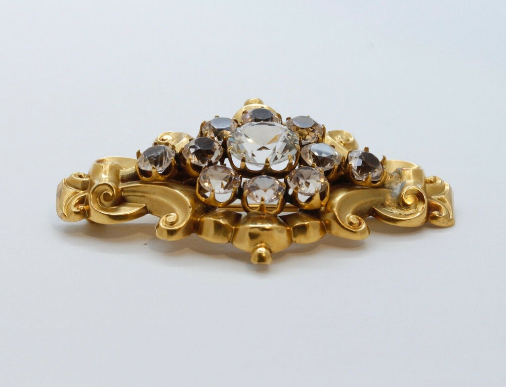 Beautiful Victorian 10K Yellow Gold Paste Stones Brooch Pin