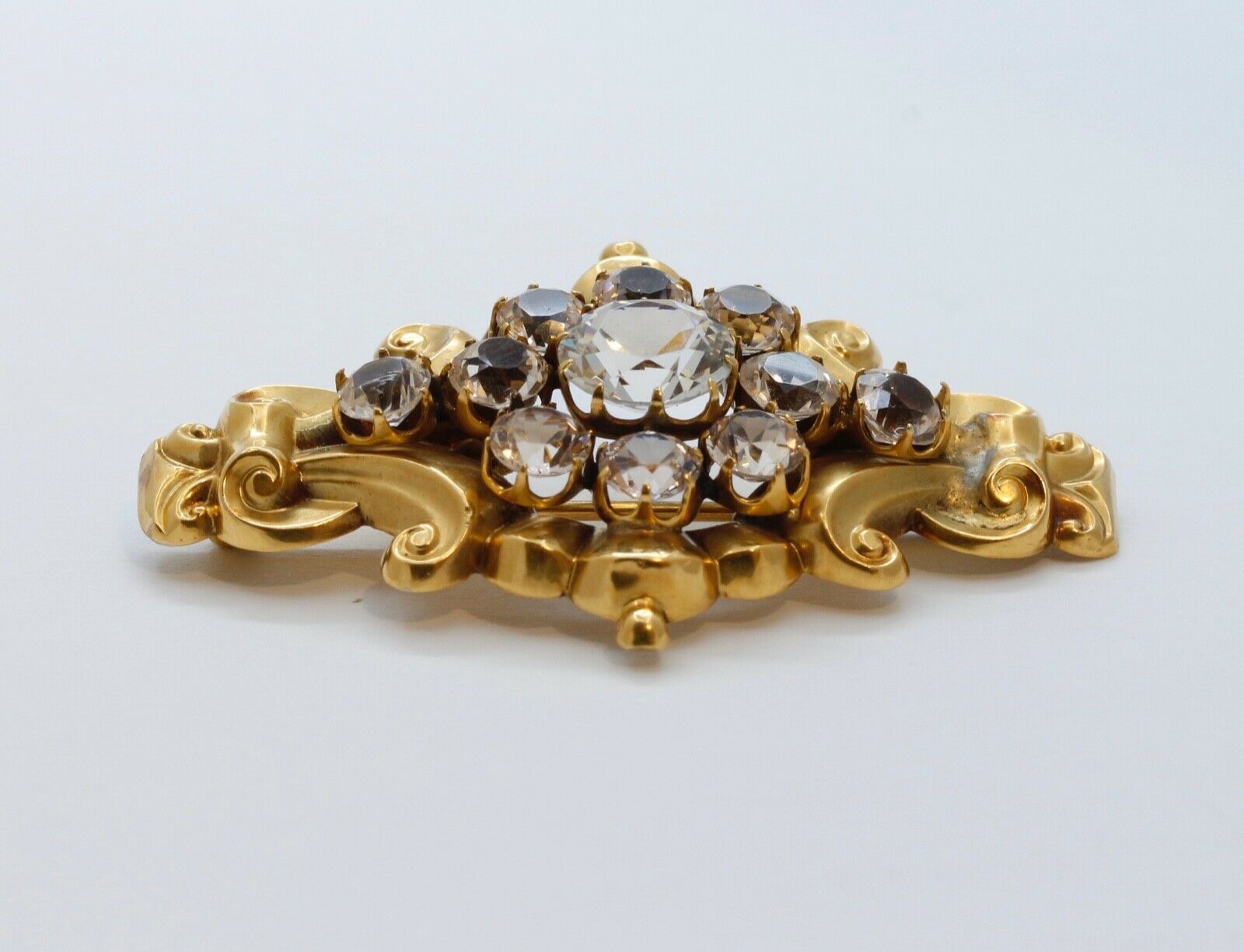 Beautiful Victorian 10K Yellow Gold Paste Stones Brooch Pin