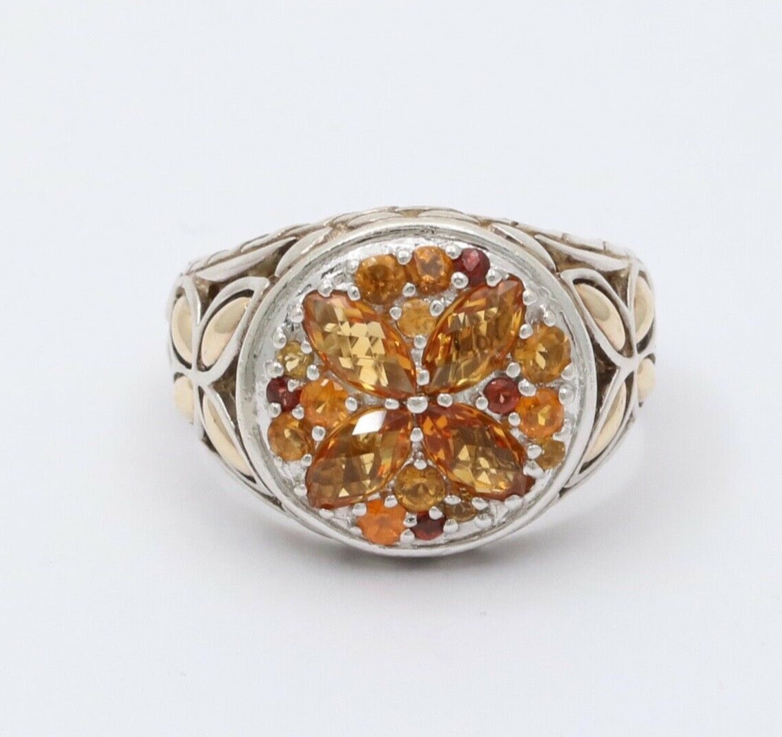 John Hardy Madeira, Yellow, and Honey Citrines Sterling Silver 18K YG Ring
