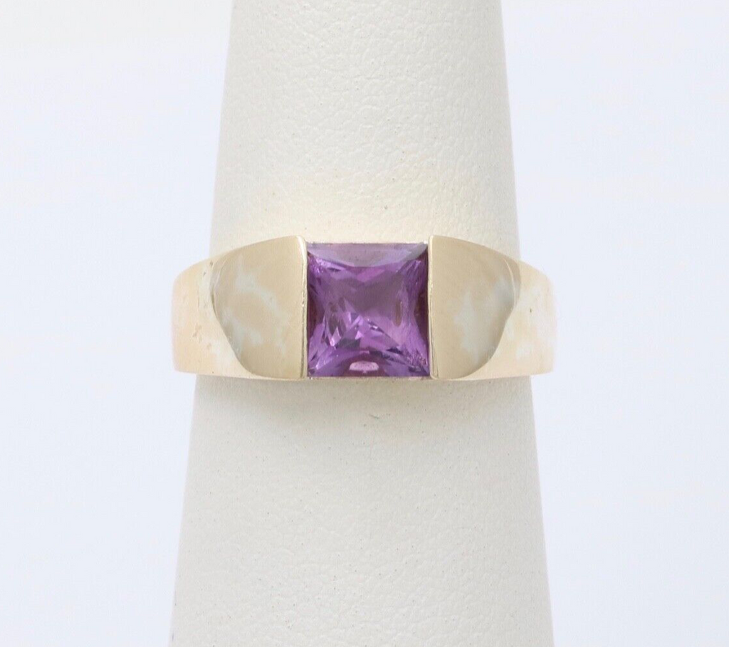 Vintage 14K Yellow Gold Amethyst Tank Ring, Ring Band