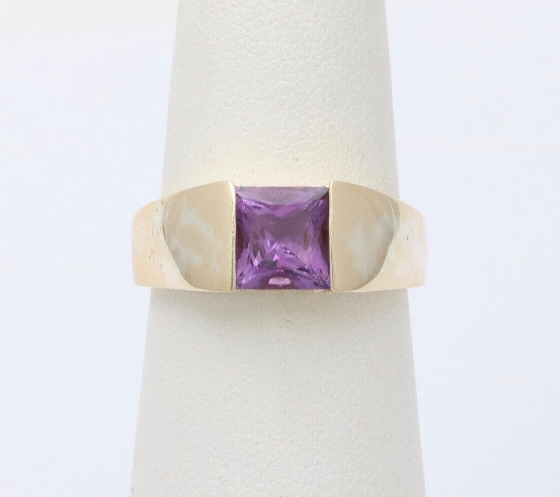 Vintage 14K Yellow Gold Amethyst Tank Ring, Ring Band