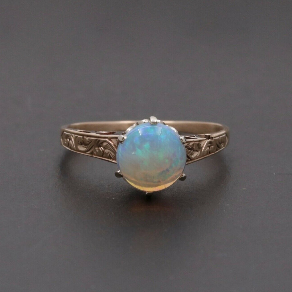 Art Deco Watery Translucent Opal 10K Yellow Gold Ring