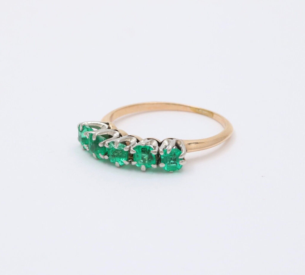 Vintage 14K Yellow Gold Emerald Five Stone Stacking Ring Band,Wedding Band.
