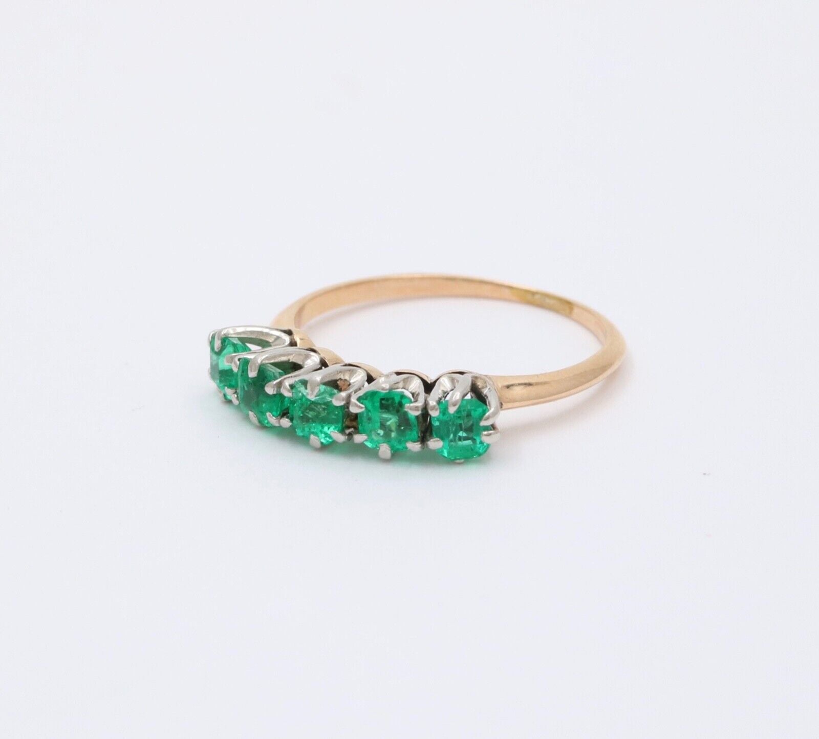 Vintage 14K Yellow Gold Emerald Five Stone Stacking Ring Band,Wedding Band.
