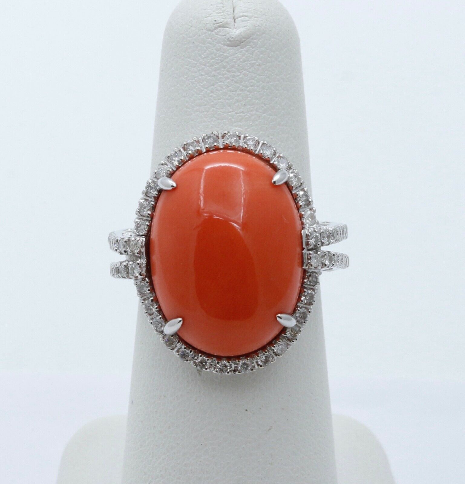 Vintage Coral Diamonds 18K White Gold Ring