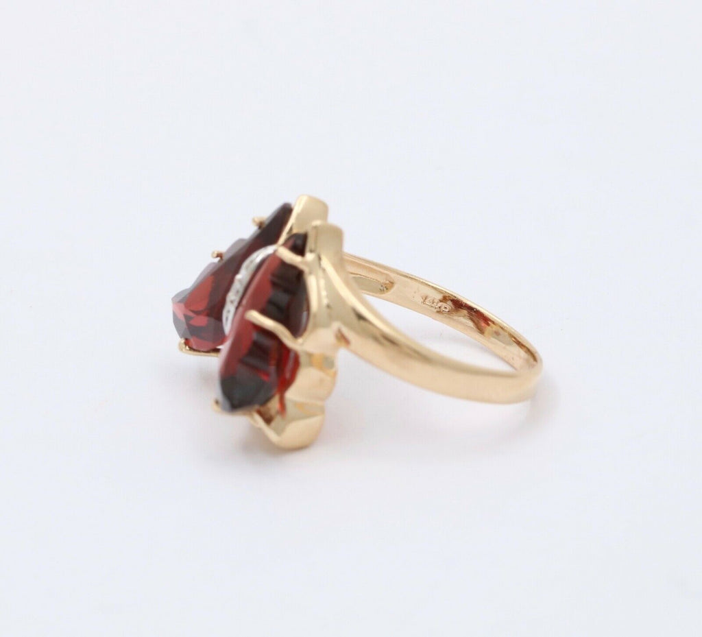 Vintage Butterfly Garnets Diamond 14K Yellow White Gold Ring