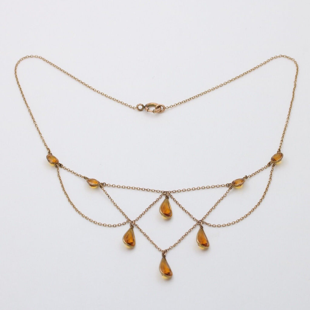 Vintage Festoon Chandelier Citrine Gold Filled Necklace