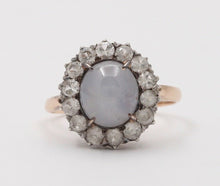 Load image into Gallery viewer, Victorian Star Sapphire White Sapphires 14K YG Silver Ring
