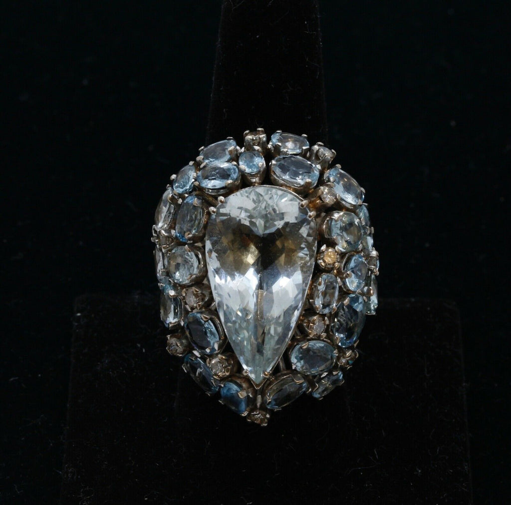 Large Aquamarine Diamonds 18K White Gold Statement Cocktail Ring