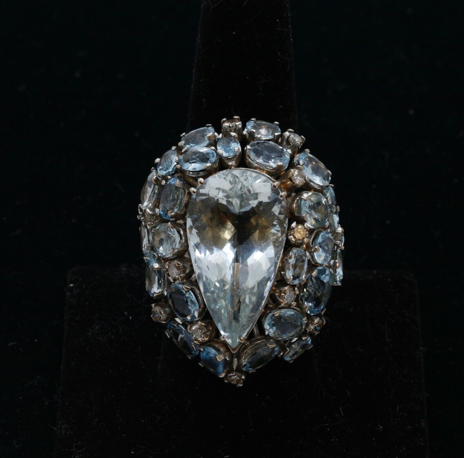 Large Aquamarine Diamonds 18K White Gold Statement Cocktail Ring
