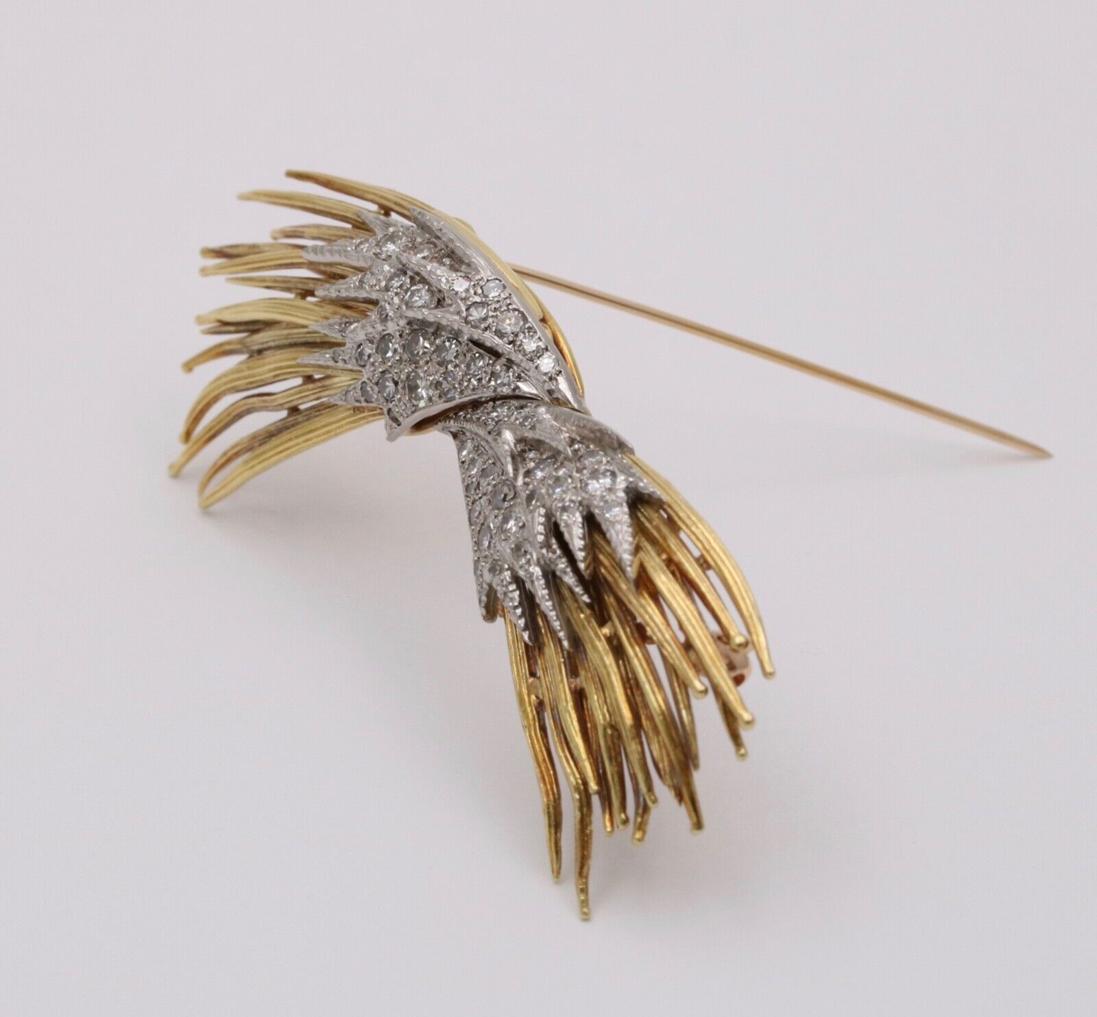 Vintage Angel Wings Diamonds Yellow White Gold Brooch