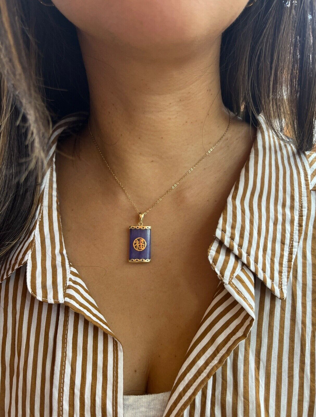 Vintage Lavender Jade 14K Yellow Gold “Lucky Fortune” Pendant