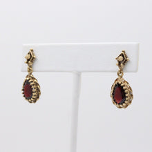 Load image into Gallery viewer, Victorian 14K Yellow Gold Teardrop Garnet Dangling Earrings
