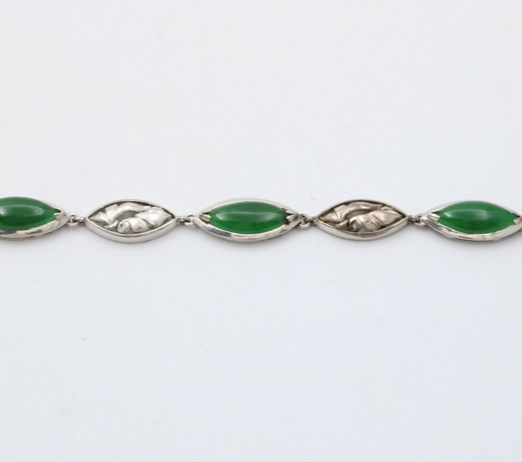 Vintage Green Jade 14K White Gold Bracelet