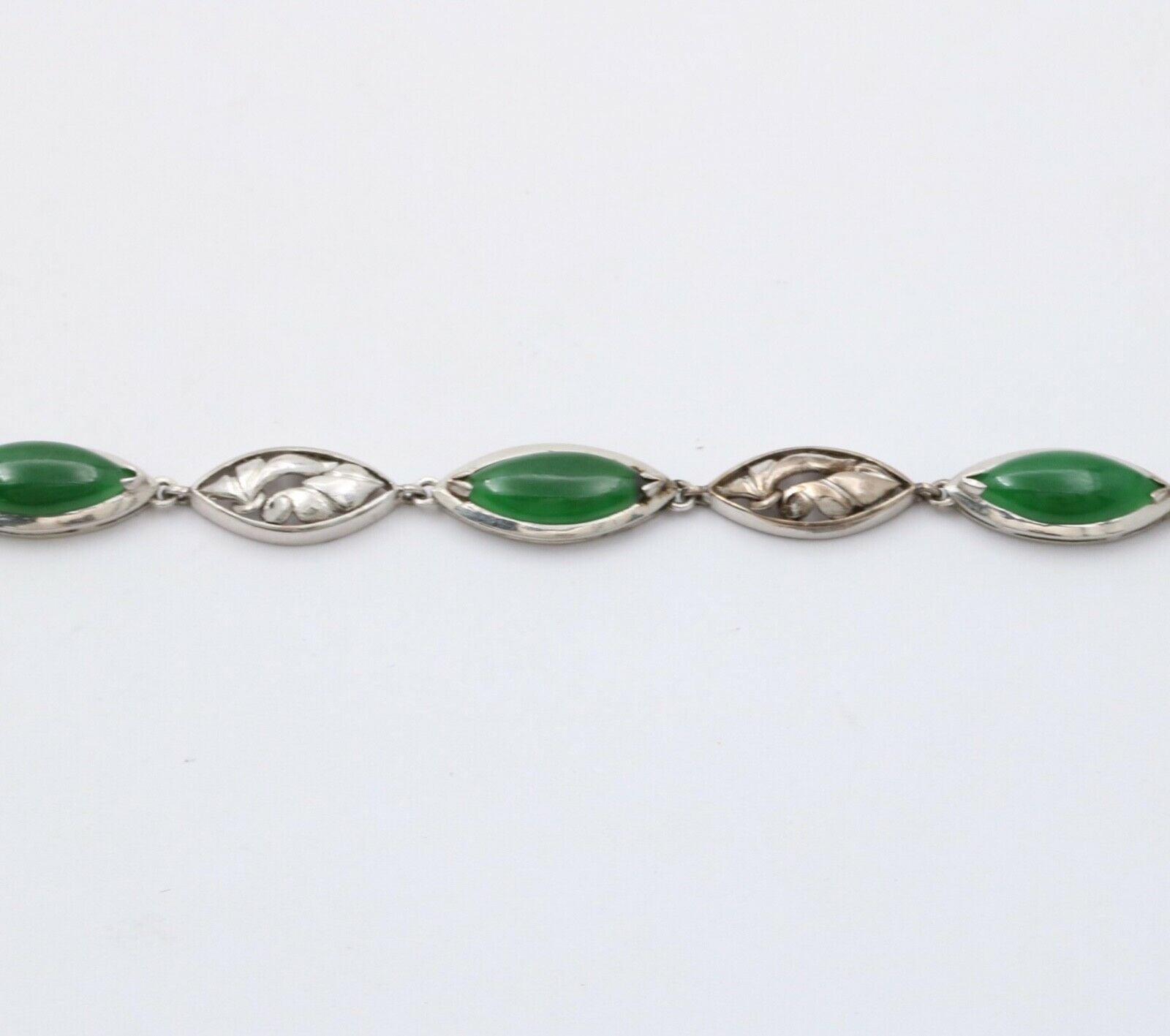 Vintage Green Jade 14K White Gold Bracelet