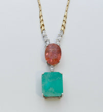 Load image into Gallery viewer, Vintage 18K Yellow Gold Huge Natural Emerald Tourmaline Diamond Statement Neckla
